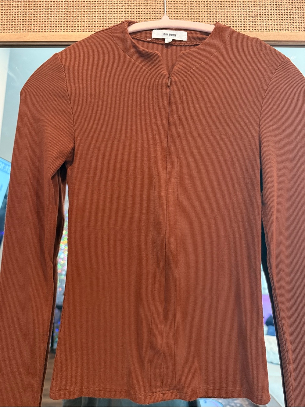 Joah Brown Oxblood Flex Rib Invisible Zip Long Sleeve Top XS/S - Picture 4 of 8